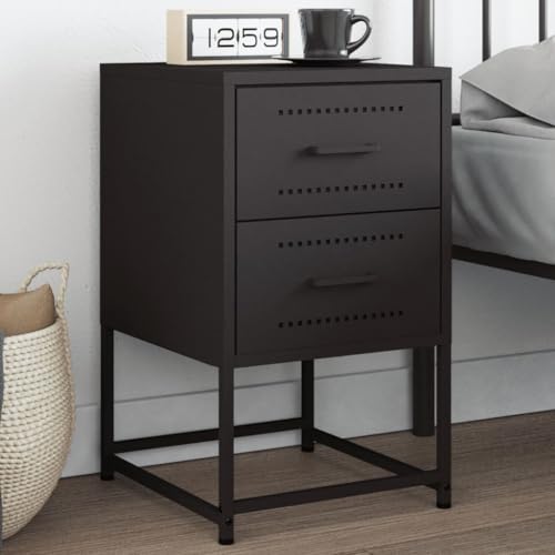 MOBCANT Nachttisch, Nachtkästchen Nachtschränke Side Table Nachtischschränke Geeignet für Wohnstube Hotel Schlafzimmer Wohnung Schwarz 36x39x60,5 cm Stahl von MOBCANT
