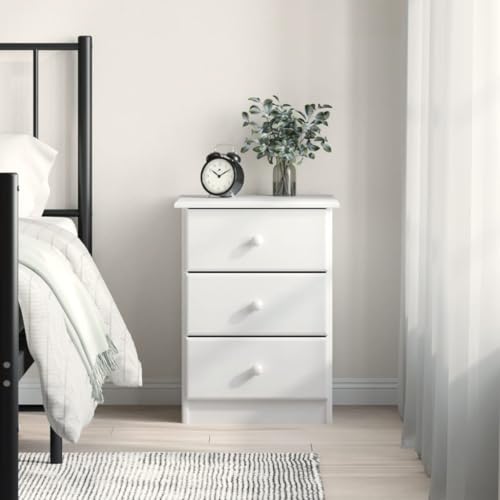 MOBCANT Nachttisch, Nachtkasten Konsolentisch Bettablage Couchtisch Geeignet für Schlafsaal Wohnstube Wohnung Schlafzimmer Weiß 41x35x55,5 cm Massivholz Kiefer von MOBCANT