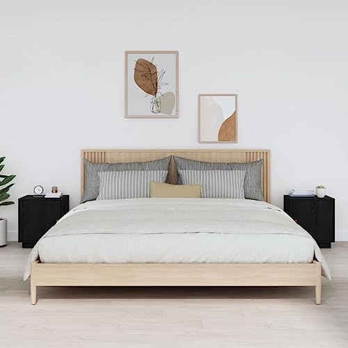 MOBCANT Nachttische 2 STK, Bedside Table Bettablage Konsolentisch Bett Organizer Geeignet für Wohnstube Schlafsaal Wohnung Schlafzimmer Schwarz 40x34x45 cm Massivholz Kiefer von MOBCANT