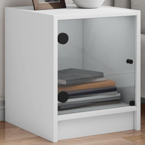MOBCANT Nachttische mit Glastüren 2 STK, Konsolentisch Sofatisch Couchtisch Beistellschrank Geeignet für Schlafsaal Wohnung Wohnstube Hotel Weiß 35x37x42 cm von MOBCANT