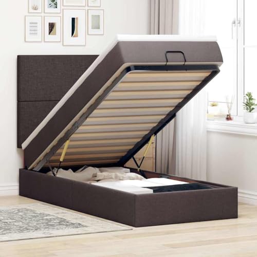 MOBCANT Ottoman-Bett mit Matratze, Bettgestell Bettsystem Bettrahmen Futonbett Geeignet für Gästezimmer Hotel Schlafzimmer Wohnungen Dunkelbraun 90x200 cm Stoff von MOBCANT