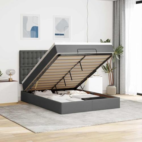 MOBCANT Ottoman-Bett mit Matratze, Bettsystem Polsterbett Hausbett Doppelbett Geeignet für Gästezimmer Schulen Wohnungen Schlafzimmer Dunkelgrau 140x200 cm Stoff von MOBCANT