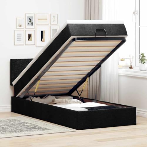 MOBCANT Ottoman-Bett mit Matratze, Polsterbett Bettsystem Futonbett Hausbett Geeignet für Schlafzimmer Wohnungen Schulen Gästezimmer Schwarz 80x200 cm Stoff von MOBCANT