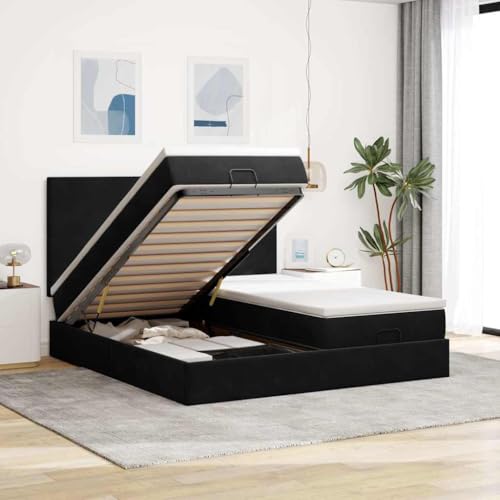 MOBCANT Ottoman-Bett mit Matratzen, Bettstütze Hausbett Bettsystem Futonbett Geeignet für Gästezimmer Wohnungen Hotel Schlafzimmer Schwarz 160x200 cm Samt von MOBCANT