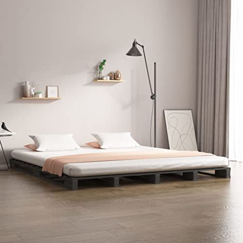 MOBCANT Palettenbett, Bettstütze Betten Futonbett Polsterbett Geeignet für Gästezimmer Schlafzimmer Schulen Wohnungen Grau 150x200 cm Massivholz MOBCANT Palettenbett, Bettstütze Betten Futonbett Polsterbett Geeignet für Gästezimmer Schlafzimmer Schulen Wohnungen Grau 150x200 cm Massivholz von MOBCANT