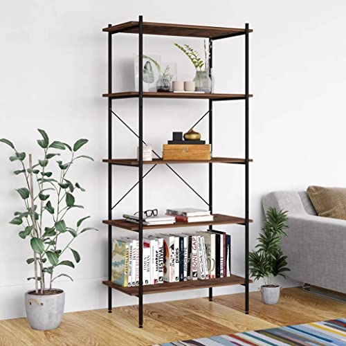 MOBCANT Regal mit 5 Böden Schwarz und Natur 80x40x163 cm, Bookshelf Bücherregal Badregal Lagerregal Geeignet für Büro Schlafzimmer Wohnung Hotel von MOBCANT