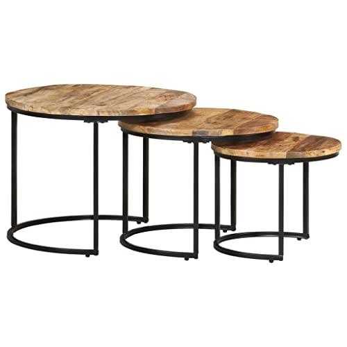 MOBCANT Satztische 3 STK, Stubentisch Side Table Coffee Table Betttisch Geeignet für Büro Teehaus Wohnung Hotel Rohes Mangoholz von MOBCANT