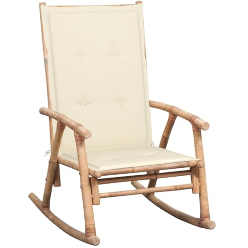 MOBCANT Schaukelstuhl mit Kissen, Terrassenstühle Gartenstühle Essstühle Relaxstühle Geeignet für Terrasse Patio Rasen Balkon Bambus von MOBCANT