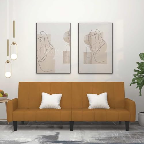 MOBCANT Schlafsofa 2-Sitzer Braun Samt Wohnlandschaft Couch Modulares Sofa Schlafsofa für Empfangsraum Büro Wohnzimmer Hotel MOBCANT Schlafsofa 2-Sitzer Braun Samt Wohnlandschaft Couch Modulares Sofa Schlafsofa für Empfangsraum Büro Wohnzimmer Hotel von MOBCANT