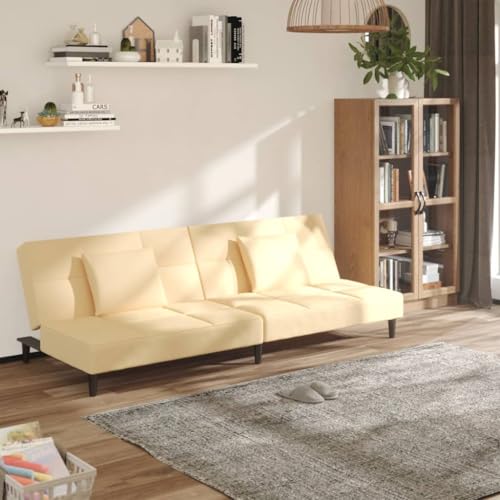 MOBCANT Schlafsofa 2-Sitzer mit 2 Kissen Creme Samt Schlafsofa Couch Modulares Sofa Polstergarnitur für Wohnzimmer Büro Hotel Empfangsraum von MOBCANT