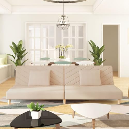 MOBCANT Schlafsofa 2-Sitzer mit 2 Kissen Creme Stoff Wohnlandschaft Couch Couchgarnitur Modulares Sofa für Wohnung Hotel Wohnzimmer Empfangsraum von MOBCANT