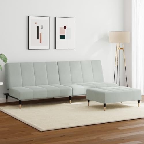 MOBCANT Schlafsofa 2-Sitzer mit Fußhocker Hellgrau Samt Sofabezug Couch Polstergarnitur Schlafsofa für Wohnzimmer Wohnung Schlafzimmer Hotel von MOBCANT