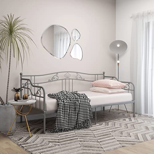 MOBCANT Schlafsofa Bettgestell, Seniorenbett Einzelbett Bettstütze Polsterbett Geeignet für Schulen Gästezimmer Wohnungen Schlafzimmer Grau Metall 90x200 cm von MOBCANT