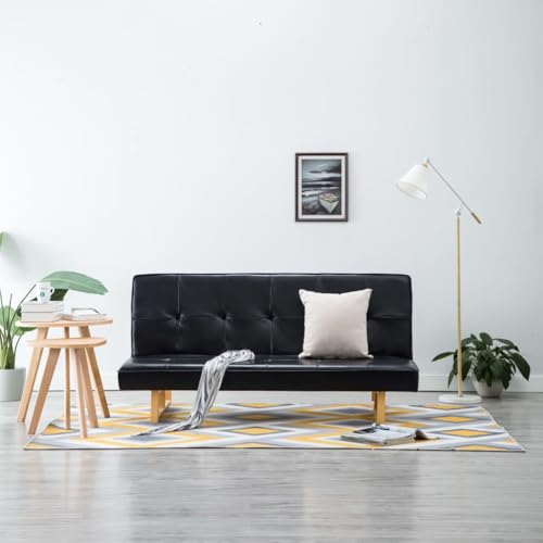 MOBCANT Schlafsofa Kunstleder Schwarz Wohnlandschaft Couch Modulares Sofa Polstergarnitur für Büro Wohnzimmer Hotel Schlafzimmer von MOBCANT