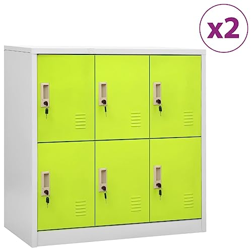 MOBCANT Schließfachschränke 2 STK. Hellgrau und Grün 90x45x92,5cm Stahl, Garderobenschrank Buffetschrank Beistellschrank Büroschrank Geeignet für Flur Lagerraum Büro Schlafzimmer von MOBCANT