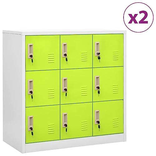 MOBCANT Schließfachschränke 2 STK. Hellgrau und Grün 90x45x92,5cm Stahl, Garderobenschrank Buffetschrank Blechschrank Vitrinenschrank Geeignet für Schule Wohnzimmer Flur Büro von MOBCANT
