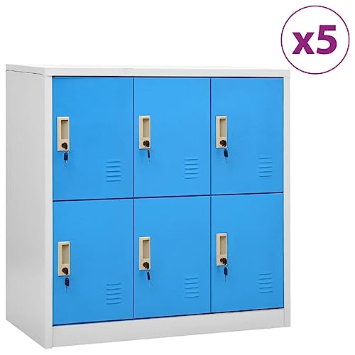 MOBCANT Schließfachschränke 5 STK. Hellgrau und Blau 90x45x92,5cm Stahl, Stahlschrank Blechschrank Büroschrank Buffetschrank Geeignet für Schlafzimmer Schule Hotel Flur von MOBCANT