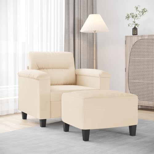 MOBCANT Sessel mit Hocker Beige 60 cm Mikrofasergewebe Sofabezug Couchgarnitur Polstergarnitur Schlafcouch für Büro Hotel Wohnung Schlafzimmer von MOBCANT