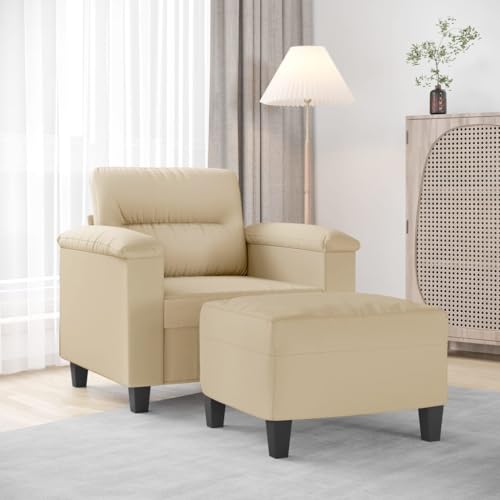 MOBCANT Sessel mit Hocker Creme 60 cm Mikrofasergewebe Sofabezug Couchgarnitur Polstergarnitur Schlafcouch für Büro Hotel Wohnung Schlafzimmer von MOBCANT