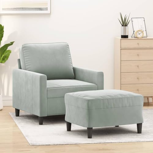 MOBCANT Sessel mit Hocker Hellgrau 60 cm Samt Sofagarnitur Couch Couchgarnitur Polstergarnitur für Empfangsraum Wohnung Wohnzimmer Schlafzimmer von MOBCANT