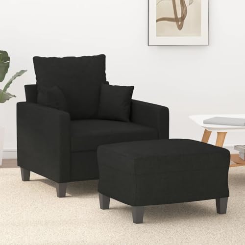MOBCANT Sessel mit Hocker Schwarz 60 cm Stoff Sofagarnitur Couch Modulares Sofa Polstergarnitur für Wohnzimmer Schlafzimmer Büro Empfangsraum von MOBCANT