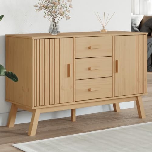MOBCANT Sideboard, Buffetschrank Schuhschrank Vitrinenschrank Vorratsschrank Geeignet für Wohnbereich Küche Korridor Foyer Braun 114x43x73,5 cm Massivholz Kiefer von MOBCANT