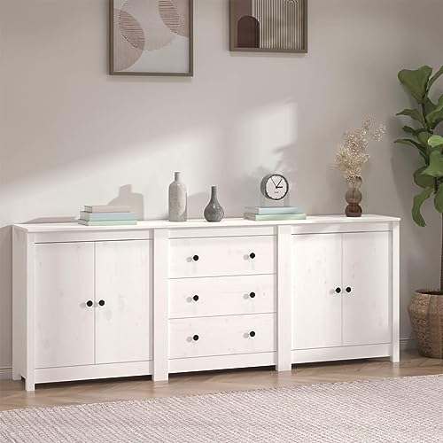 MOBCANT Sideboard, Schränke Buffetschrank Kaffeebar Küchenunterschränke Geeignet für Korridor Schlafzimmer Wohnbereich Küche Weiß 210x35x80 cm Massivholz Kiefer von MOBCANT