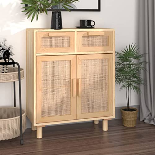 MOBCANT Sideboard, Vitrinenschrank Aufbewahrungsschrank Cupboard Mehrzweckschrank Geeignet für Wohnbereich Foyer Korridor Schlafzimmer Braun 60x30x75 cm Massivholz Kiefer und Natur-Rattan von MOBCANT