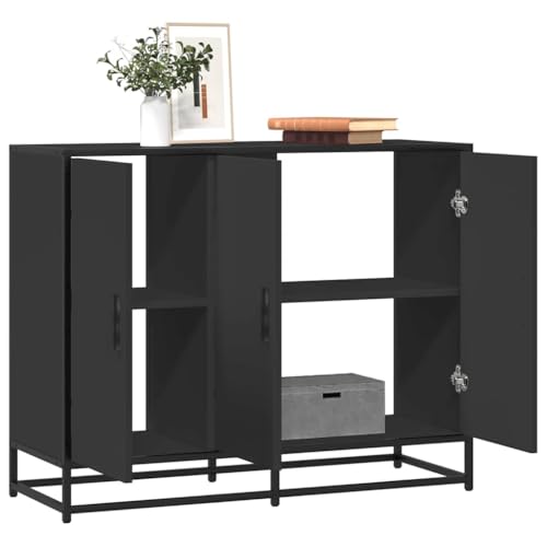 MOBCANT Sideboard, Vorratsschrank Geschirrschrank Buffetschrank Anrichte Geeignet für Küche Wohnbereich Foyer Schlafzimmer Schwarz 94x35x76 cm Holzwerkstoff von MOBCANT