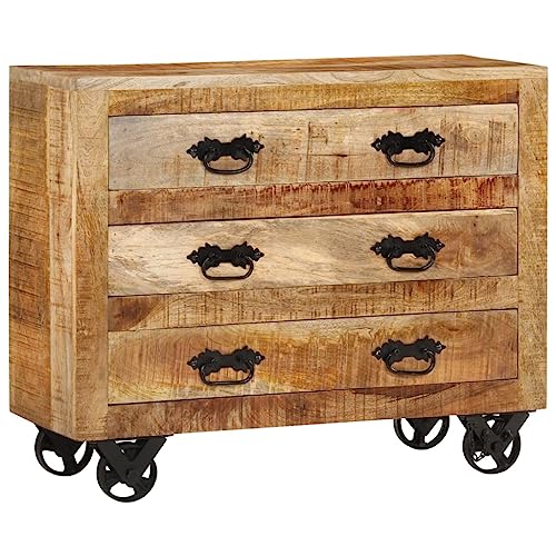 MOBCANT Sideboard mit 3 Schubladen, Cupboard Apothekerschrank Schränke Geschirrschrank Geeignet für Korridor Foyer Wohnbereich Schlafzimmer 80x30x65 cm Massives Raues Mangoholz von MOBCANT