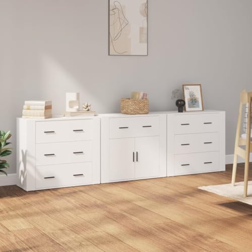 MOBCANT Sideboards 3 STK, Geschirrschrank Anrichte Vitrinenschrank Küchenunterschränke Geeignet für Foyer Korridor Wohnbereich Küche Weiß Holzwerkstoff von MOBCANT