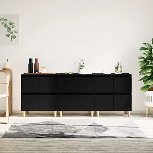 MOBCANT Sideboards 3 STK, Schränke Arbeitsplatte Vorratsschrank Küchenunterschränke Geeignet für Küche Foyer Wohnbereich Schlafzimmer Schwarz 60x35x70 cm Holzwerkstoff von MOBCANT