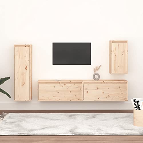 MOBCANT TV-Schränke 4 STK, Hängeschrank Wandschrank Wohnwand TV lowboard hängend Geeignet für Hotel Wohnung Wohnbereich Büro Massivholz Kiefer von MOBCANT