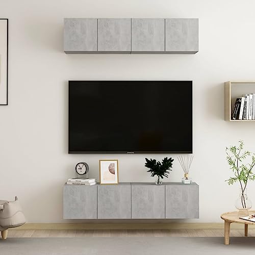 MOBCANT TV-Schränke 4 STK, TV möbel Wohnwand TV lowboard hängend Hängeschrank Geeignet für Wohnung Wohnbereich Schlafzimmer Küche Betongrau 60x30x30 cm Holzwerkstoff von MOBCANT