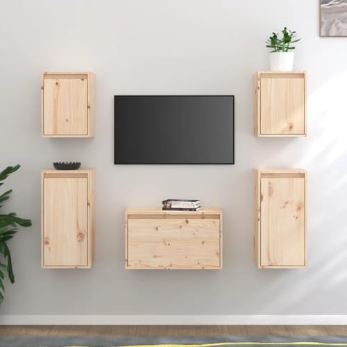 MOBCANT TV-Schränke 5 STK, TV möbel Hängeschrank Wandschrank Wohnwand Geeignet für Wohnbereich Wohnung Küche Hotel Massivholz Kiefer von MOBCANT