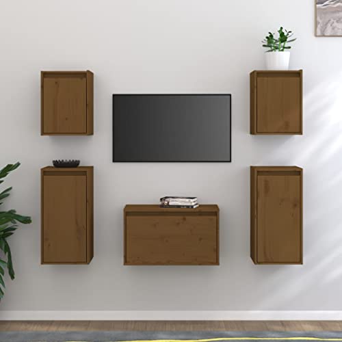 MOBCANT TV-Schränke 5 STK, Wandschrank Hängeschrank TV möbel TV lowboard hängend Geeignet für Schlafzimmer Büro Wohnung Wohnbereich Honigbraun Massivholz Kiefer von MOBCANT
