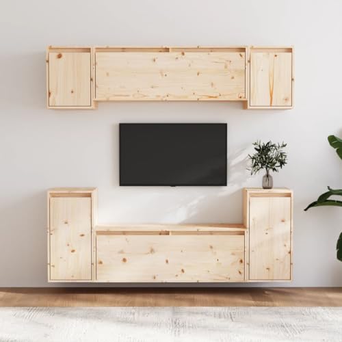 MOBCANT TV-Schränke 6 STK, TV möbel Wohnwand TV lowboard hängend Hängeschrank Geeignet für Küche Hotel Büro Wohnung Massivholz Kiefer von MOBCANT