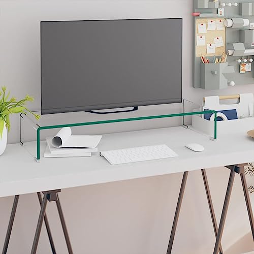 MOBCANT TV-Tisch/Bildschirmerhöhung Glas, Monitorständer TV Regal Monitorerhöhung TV-Aufsatz Geeignet für Büro Hotel Wohnbereich Schlafzimmer Transparent 80x30x13 cm von MOBCANT
