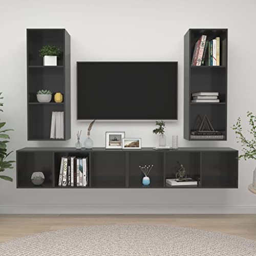 MOBCANT TV-Wandschränke 4 STK, Wohnwand TV Schrank TV möbel Fernsehschrank Geeignet für Wohnung Büro Schlafzimmer Hotel Hochglanz-Grau Holzwerkstoff von MOBCANT