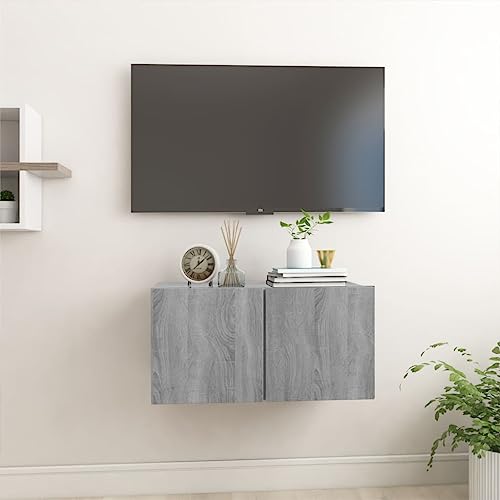 MOBCANT TV-Wandschrank, Fernseher Schrank Hängeschrank TV möbel Schränke Geeignet für Schlafzimmer Hotel Wohnbereich Büro Grau Sonoma 60x30x30 cm Holzwerkstoff von MOBCANT