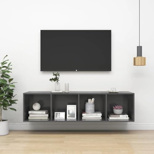 MOBCANT TV-Wandschrank, Wohnwand Fernsehschrank Fernseher Schrank Schränke Geeignet für Schlafzimmer Wohnbereich Wohnung Büro Hochglanz-Grau 37x37x142,5 cm Holzwerkstoff von MOBCANT