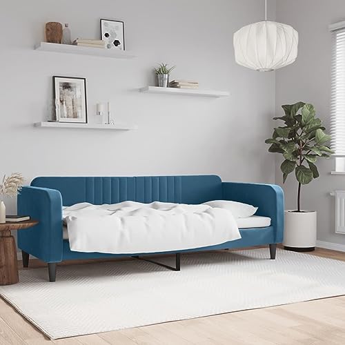 MOBCANT Tagesbett, Bettstütze Bettrahmen Einzelbett Bettsystem Geeignet für Schulen Wohnungen Gästezimmer Schlafzimmer Blau 80x200 cm Samt von MOBCANT