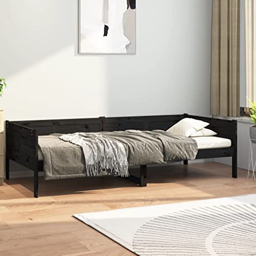 MOBCANT Tagesbett, Futonbett Betten Familienbett Bettrahmen Geeignet für Schulen Wohnungen Gästezimmer Hotel Schwarz Massivholz Kiefer 90x190 cm von MOBCANT