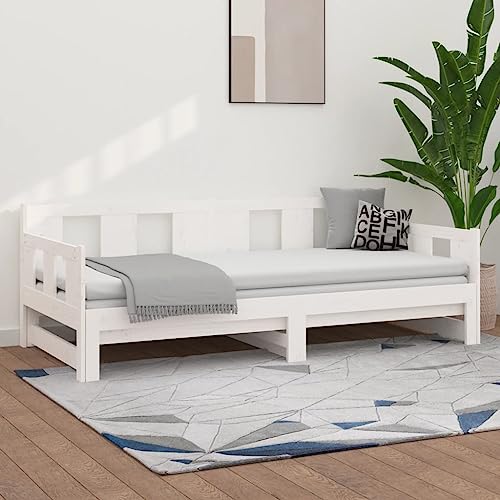 MOBCANT Tagesbett Ausziehbar, Doppelbett Polsterbett Familienbett Bettsystem Geeignet für Gästezimmer Schulen Wohnungen Hotel Weiß Massivholz Kiefer 2X(90x200) cm von MOBCANT