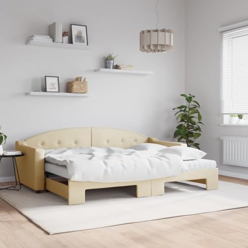 MOBCANT Tagesbett Ausziehbar mit Matratzen, Betten Bettrahmen Bettstütze Bett Geeignet für Schlafzimmer Hotel Gästezimmer Schulen Creme 80x200 cm Stoff MOBCANT Tagesbett Ausziehbar mit Matratzen, Betten Bettrahmen Bettstütze Bett Geeignet für Schlafzimmer Hotel Gästezimmer Schulen Creme 80x200 cm Stoff von MOBCANT