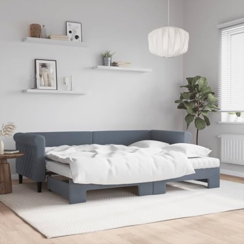 MOBCANT Tagesbett Ausziehbar mit Matratzen, Futonbett Bett Bettrahmen Familienbett Geeignet für Schlafzimmer Schulen Gästezimmer Wohnungen Dunkelgrau 80x200 cm Samt von MOBCANT