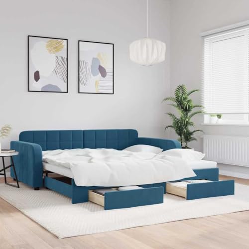 MOBCANT Tagesbett Ausziehbar mit Schubladen, Bettrahmen Doppelbett Bett Polsterbett Geeignet für Schlafzimmer Gästezimmer Hotel Wohnungen Blau 100x200 cm Samt MOBCANT Tagesbett Ausziehbar mit Schubladen, Bettrahmen Doppelbett Bett Polsterbett Geeignet für Schlafzimmer Gästezimmer Hotel Wohnungen Blau 100x200 cm Samt von MOBCANT