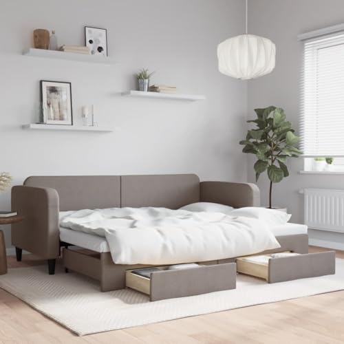 MOBCANT Tagesbett Ausziehbar mit Schubladen, Einzelbett Futonbett Bett Bettsystem Geeignet für Schlafzimmer Schulen Hotel Gästezimmer Taupe 80x200 cm Stoff MOBCANT Tagesbett Ausziehbar mit Schubladen, Einzelbett Futonbett Bett Bettsystem Geeignet für Schlafzimmer Schulen Hotel Gästezimmer Taupe 80x200 cm Stoff von MOBCANT