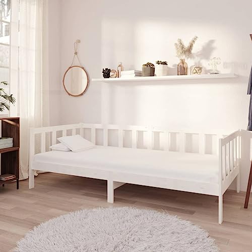 MOBCANT Tagesbett mit Matratze, Bett Bettgestell Einzelbett Futonbett Geeignet für Schlafzimmer Schulen Gästezimmer Hotel 90x200 cm Weiß Kiefer Massivholz von MOBCANT