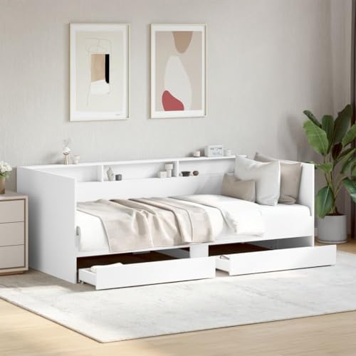 MOBCANT Tagesbett mit Schubladen ohne Matratze, Bettstütze Doppelbett Polsterbett Hausbett Geeignet für Hotel Schulen Wohnungen Gästezimmer Weiß 90x200 cm von MOBCANT